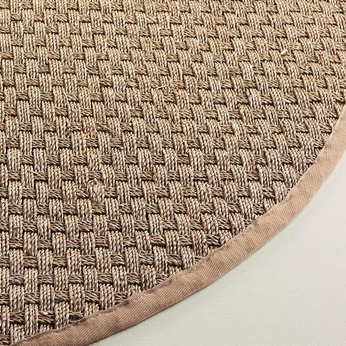 SAFAVIEH Area Rug 9' Square - Natural Fiber Collection - Large - Natural & Beige, Seagrass, Basketweave Pattern with Border (NF114A)