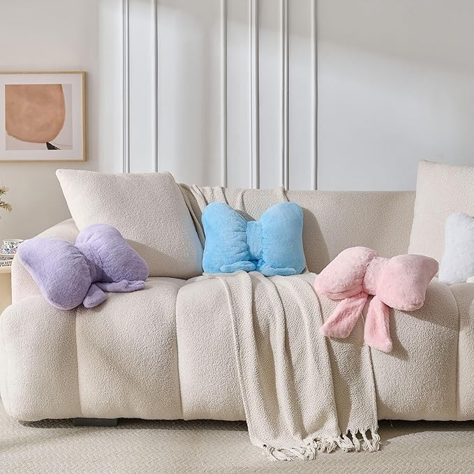 Bow Pillow Throw Pillows Butterfly Shaped Decorative Cute Pillows for Bed Sofa Cute Home Decor,Blue 14.5 * 12inch