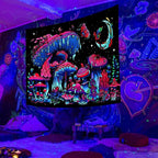TUGCAY Blacklight Mushroom Tapestry, Glow In The Dark Tapestry Black Light Plant Fantasy UV Reactive Mushroom Butterfly Moon Tapestries Posters Wall Hanging for Bedroom Dorm Decor(70"x90")
