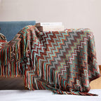 Bohemian Boho Throw Blankets, Knitted with Tassel, Outdoor Reversible Soft Cozy Lightweight Throw Blankets, Couch Bed Sofa Decorative Afghan Throw Blanket All Seasons Red 50x60 inches