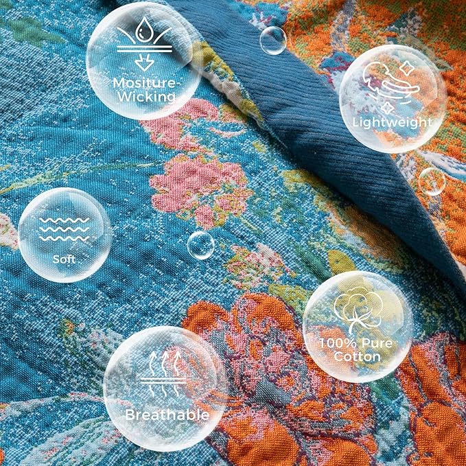 Boho Throw Blanket for Bed Cotton Spring Blankets for Bedroom Living Room Twin All Season Lightweight Floral Birds Embroidery Quilt for Couch Sofa Chair 60"x80"
