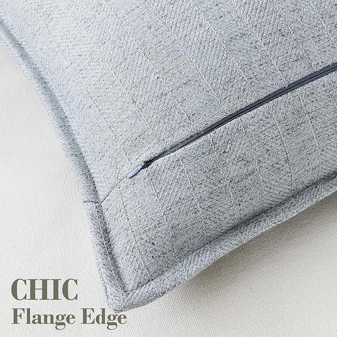 12x20 Linen Pillow Covers Steel Blue Pack of 2 Farmhouse Boho Neutral Accents Striped Textured Rectangular Lumbar Decorative Throw Pillow Cases for Living Room Couch Bed Home Decor