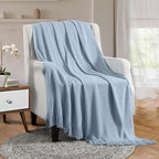 Vonty Light Blue Knitted Blanket with Tassels Fringe 60" x 80", Super Soft Knit Throw Blanket, Farmhouse Decorative Lightweight Blanket for Couch, Sofa, Bed