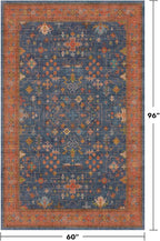 Dark Blue & Terracotta 5x8 Living Room Rug - Machine Washable Area Rugs for Bedroom, Dining Room, Kitchen Floor, Small Office, Low Pile Non-Slip Rubber Backing & Stain Resistance