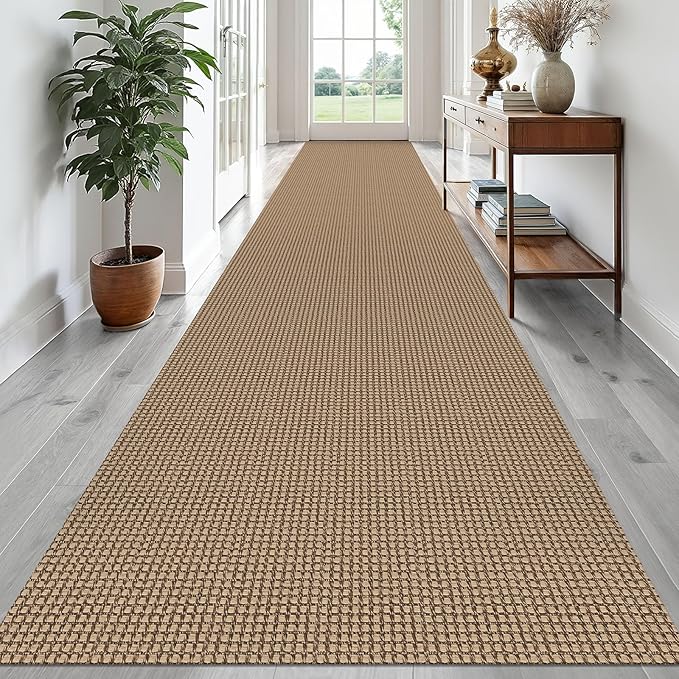 EARTHALL Runner Rug 3x20 Ft Washable Runners for Hallways Extra Long Woven Non Slip Entryway Runner Braided Kitchen Runner Indoor Outdoor Carpet Runners for Hotels, Officel, Stair, Orange/Tan/Brown