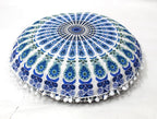 INDIAN CRAFT CASTLE ICC 32 Inch Large Round seat Floor Cushion Cover Chair Ottoman Pouf Pillow Cover Meditation Floor Cushion Covers Seating pouffe Throw Covers Sky Blue