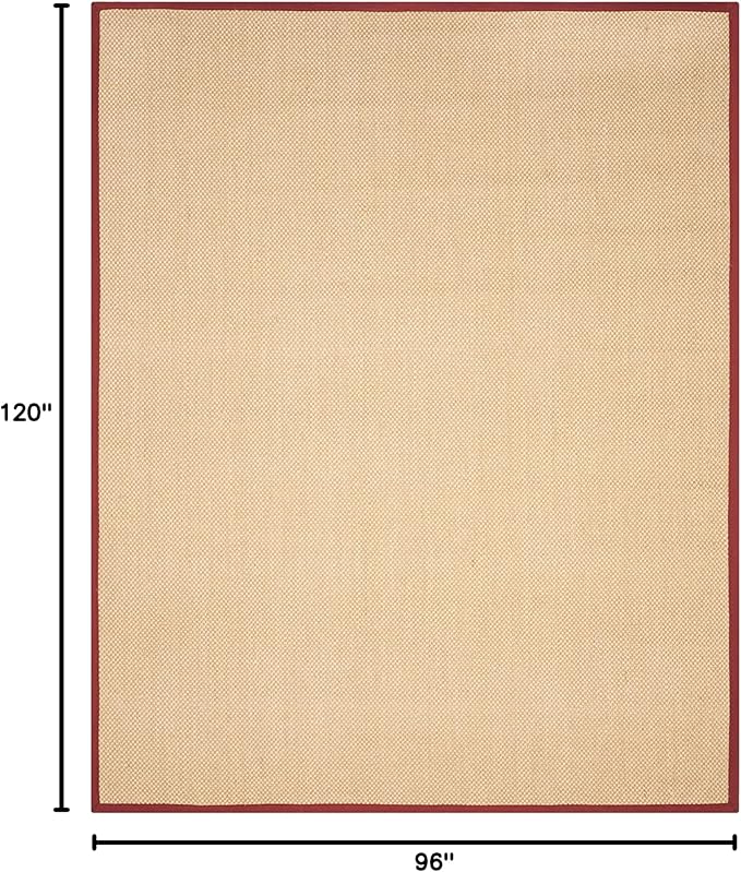 SAFAVIEH Area Rug 8x10 - Natural Fiber Collection - Large - Maize & Burgundy, Sisal, Woven Design with Border (NF141D)