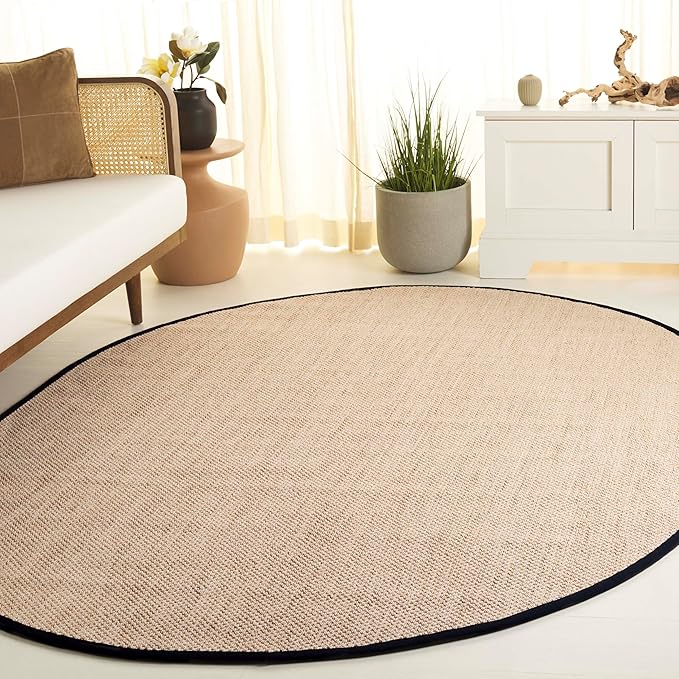 SAFAVIEH Area Rug 6x8 Oval - Natural Fiber Collection - Maize & Black, Sisal, Woven Design with Border (NF141A)