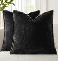 decorUhome Chenille Soft Cozy Throw Pillow Covers 24x24 Set of 2, Modern Farmhouse Boho Velvet Decorative Euro Sham Pillow Cases with Stitched Edge for Couch Sofa Bed Home Decor, Black