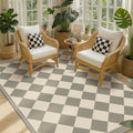 Beige Gray Checkered 5x7 Easy Jute Indoor Outdoor Area Rug for Living Room Backyard Porch, Washable Non Slip Dining Room & Bedroom Carpet, Diamond Pattern Modern Farmhouse Outdoor Patio Rug