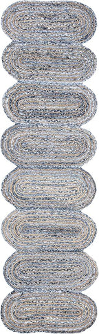 SAFAVIEH Cape Cod Collection 2'3" x 8' Blue / Natural CAP208L Handmade Braided Jute & Cotton Runner Rug