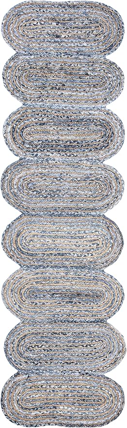 SAFAVIEH Cape Cod Collection 2'3" x 8' Blue / Natural CAP208L Handmade Braided Jute & Cotton Runner Rug