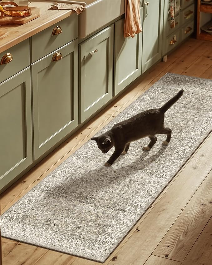 Machine Washable Kitchen Runner Rugs: 2'6"x8' Hallway Rug Stain Resistant Non Slip Low Pile Soft Carpet Runners for Hallways Indoor Entryway Kitchen Laundry Room Bedroom Bathroom Farmhouse