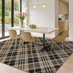 JTJ Vintage Checkered Easy Jute Rugs for Large Living Room 8x10 - Diamond Patterned Woven Rug for Bedroom, Indoor Area, Dining Room, Washable Foldable Low Pile Black and White Classic Decor