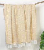Chardin home Yellow Braided Waffle Weave Throw, 50x60 Inch Recycled Cotton- Large, Wearable, Breathable, Skin-Friendly Everyday use Blanket for Couch, Bed, Sofa - Soft Lightweight Picnic Rug