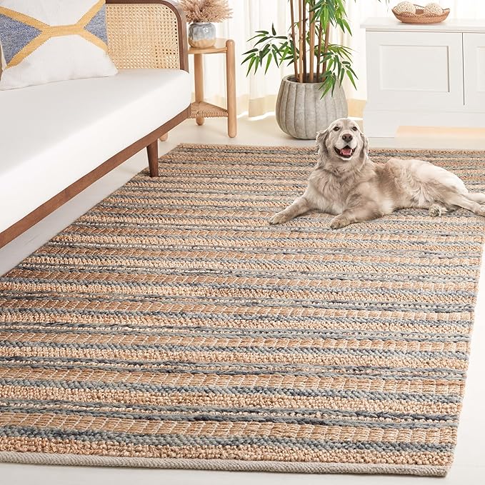 SAFAVIEH Natura Collection Area Rug - 5' x 8', Natural & Grey, Rustic Farmhouse Design, Handmade Wool & Jute, Ideal for The Living Room, Bedroom, Dining Room (NAT501F-5)
