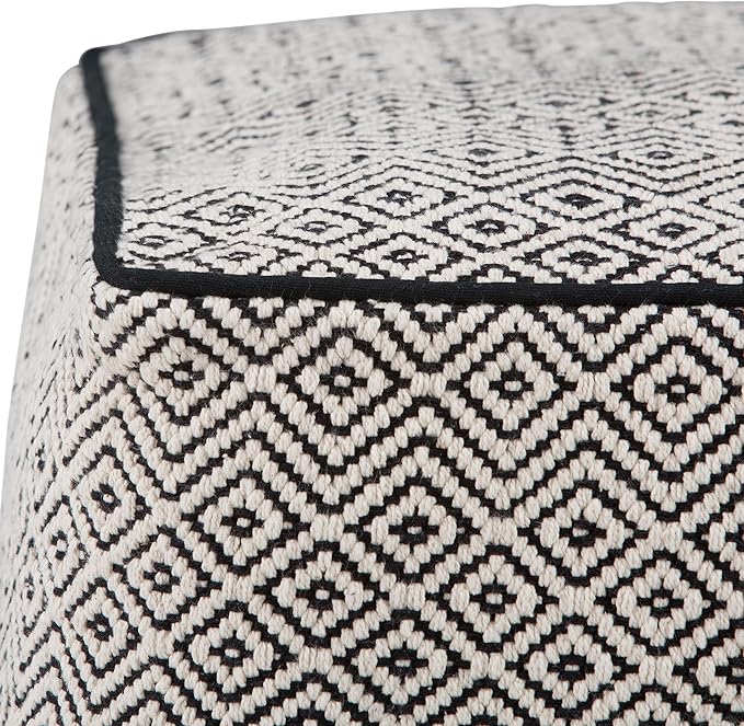 SIMPLIHOME Brynn Square Pouf - 18 inch Wide Handwoven Cotton Ottoman in Patterned Black and Natural, Boho Footstool, Coffee Table or Extra Seating for Living Room or Bedroom, Assembled