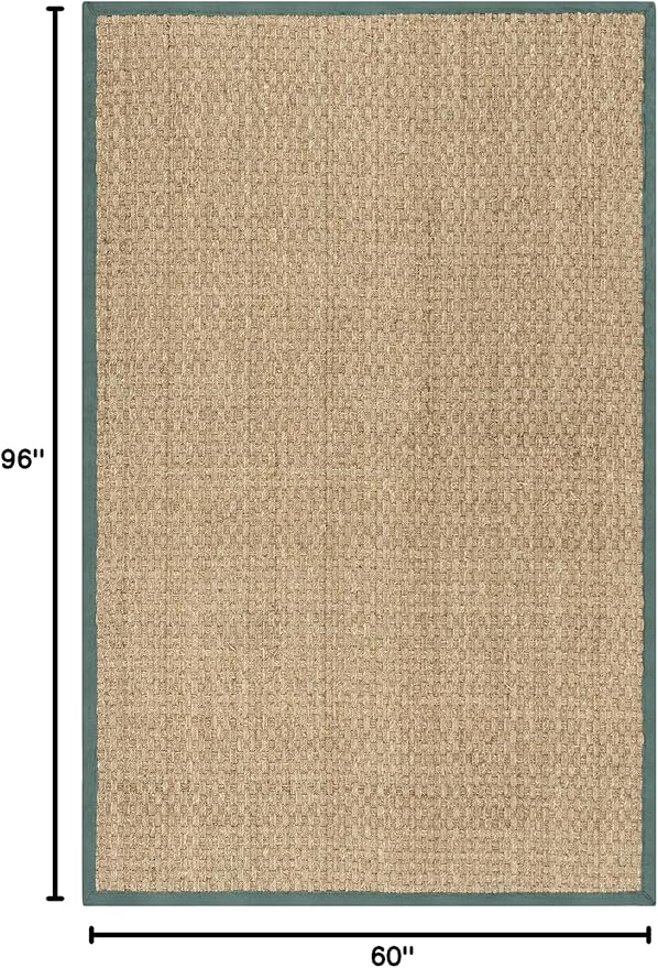 SAFAVIEH Area Rug 5x8 - Natural Fiber Collection - Natural & Light Blue, Seagrass, Basketweave Pattern with Border (NF114M)