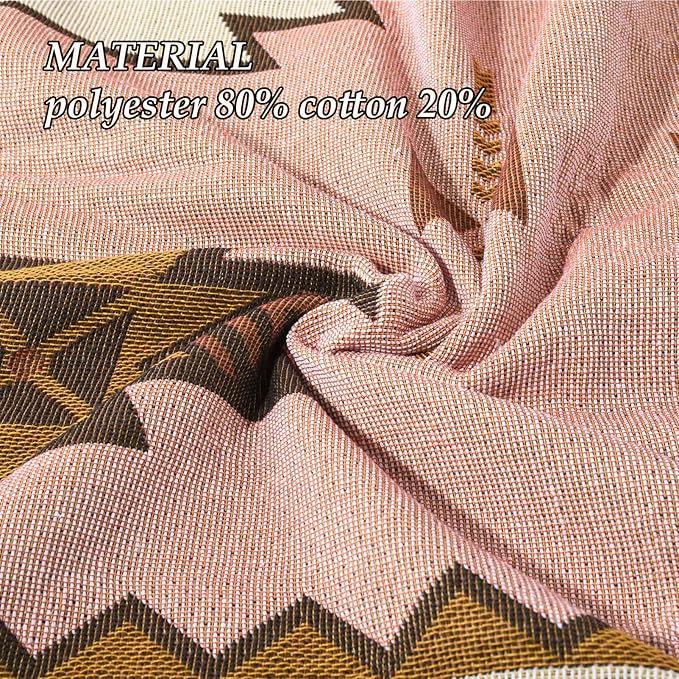 Snycler Boho Throw Blanket for Bed 50 * 60inch Woven Blanket Cotton Polyester Farmhouse Decor for Indoor Outdoor Sofa Bedroom Garden，All Season(Pink)