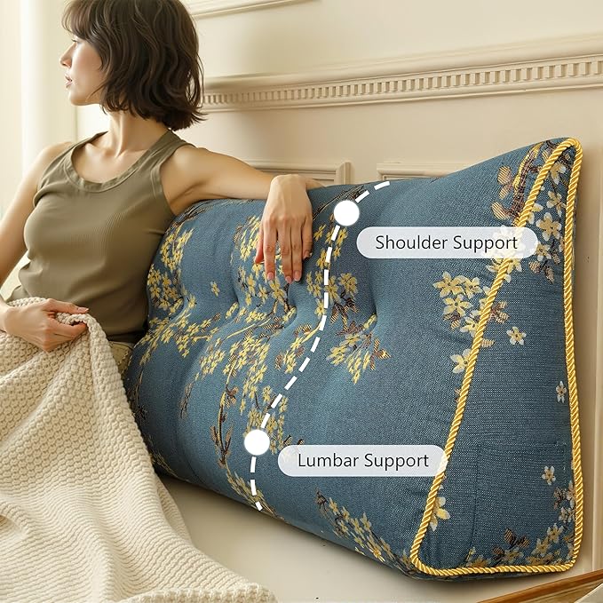 WOWMAX Wedge Pillow Headboard Dorm Headboard Twin XL Bed Bolster Pillow for Bed with Removable Cover Lake Blue