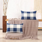 CARRIE HOME Navy Blue Buffalo Plaid Lumbar Pillow Covers 12x20 Set of 2 Blue Checkered Pillow Covers 12 x 20 Outdoor Farmhouse Lumbar Pillow Covers for Front Porch and Patio Furniture