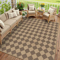 8x10 Checkered Easy Jute Area Rug for Living Room Large Checkerboard Washable Indoor Outdoor Carpet Farmhouse Patio Office Mat Geometric Non Slip Brown Carpet for Backyard Dining Room