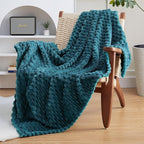 EXQ Home Fleece Blanket Twin Size for Couch or Bed - 3D Imitation Turtle Shell Jacquard Decorative Blankets - Cozy Soft Fuzzy Flannel Blanket Suitable for All Seasons(60"×80",Teal)