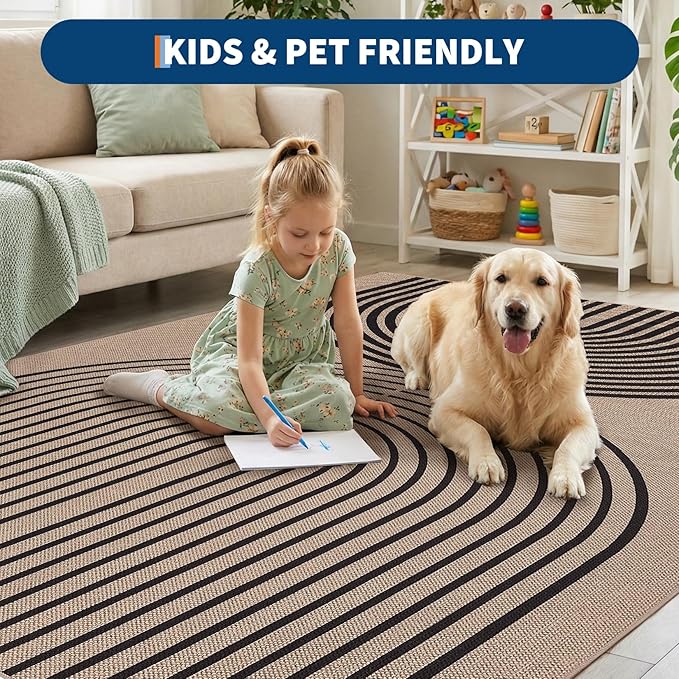 GarveeHome Easy Jute 2x6 Modern Rainbow Runner Rug for Hallway Kitchen Bedroom Non Slip Indoor Outdoor Runner Door Mat for Laundry Porch