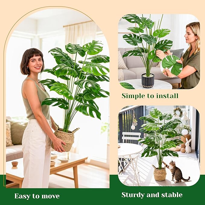 Der Rose 44" Tall Fake Plants with Basket Large Artificial Monstera Plants Indoor, Easy Assembly Faux Tree for Outdoor Office Living Room Bedroom Home Apartment Decor