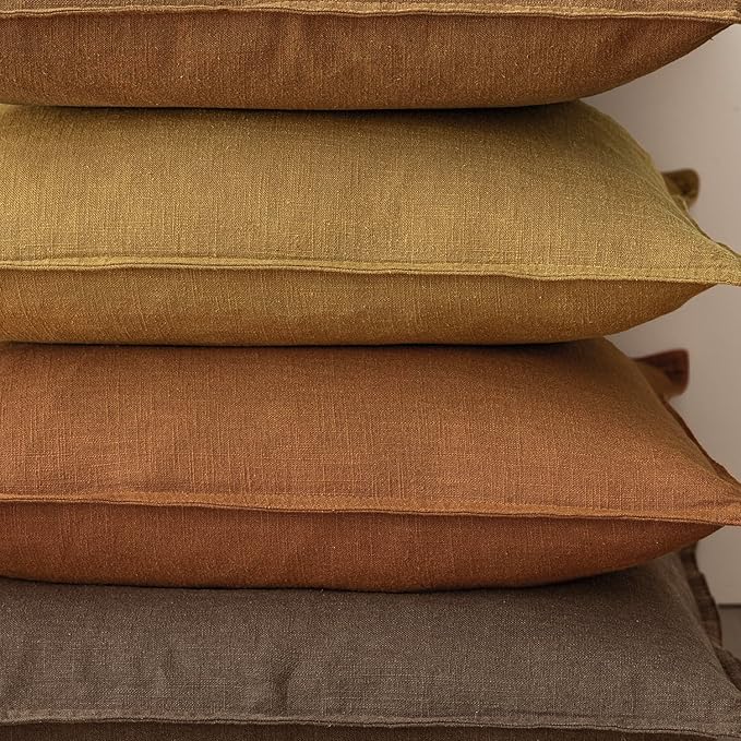 Foindtower Set of 2, Decorative Linen Soild Throw Pillow Covers Soft Accent Cushion Euro Case Boho Farmhouse Pillowcase for Chair Couch Sofa Bedroom Living Room Home Decor 24 x 24 Inch Autumn Orange