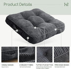 HIGOGOGO Floor Pillow Cushion for Adults, Meditation Cushion Pillow, Large Square Floor Sitting, Tufted Corduroy Cover, for Tatami Living Room or Yoga, 22x22 Inch, 2Pack, Dark Grey
