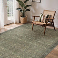 GENIMO 9x12 Area Rugs for Living Room, Machine Washable Non Slip Vintage Rugs, Low Pile Lightweight Chenille Print Rug for Bedroom, Dining Room, Home Office, Muted Green
