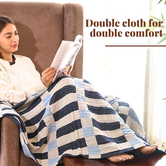 Folkulture Throw Blanket for Couch 50" x 60" |100% Recycled Cotton, Lightweight Throw Blanket for Chair, Couch, Sofa, Bed | Guest Room Must Haves Boho Blanket | Winter Blue