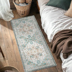 GENIMO 2x6 Runner Rugs for Hallway, Machine Washable Non Slip Vintage Rugs, Low Pile Lightweight Soft Print Rug for enrtyway, Corridor, Home Office, Kitchen, Cyan