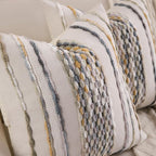 Boho Striped Throw Pillow Covers 18x18 Inch Set of 2 Farmhouse Square Decorative Pillow Covers Chenille Tufted Accent Neutral Pillowcase Grey Blue Cushion Cover for Living Room Couch Sofa Bed
