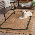 SAFAVIEH Area Rug 5x8 - Natural Fiber Collection - Natural & Dark Green, Handmade Jute, Ideal for Living Room, Bedroom, Dining Space (NF896Y)