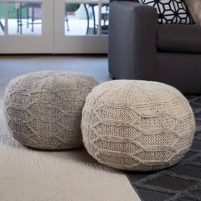 Christopher Knight Home Malibu Fabric Pouf, Ivory