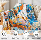 Boho Blanket Soft Muslin BohoThrow Blanket, 100% Cotton Floral Printed Farmhouse Decor All Season Reversible Rustic Throw for Sofa Couch Chair (50"x60")
