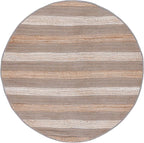 SAFAVIEH Natural Fiber Collection Area Rug - 7' Round, Grey & Natural, Handmade Flat Weave Stripe Jute & Cotton, Ideal for High Traffic Areas in Living Room, Bedroom (NFB652F)