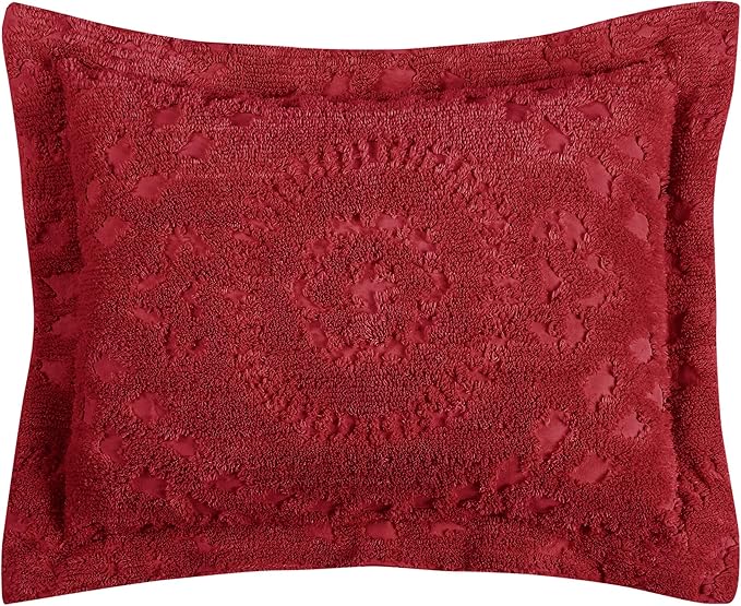 Better Trends Rio Collection is Super Soft and Light Weight in Floral Design 100% Cotton Tufted Unique Luxurious Machine Washable Tumble Dry, Standard Sham, Burgundy