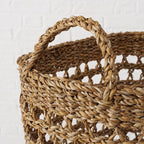 WHW Whole House Worlds Made by Nature Seagrass Baskets, Set of 2 Ovals, Handwoven Open Weave, Handles, 15.75 and 14.25 Inches