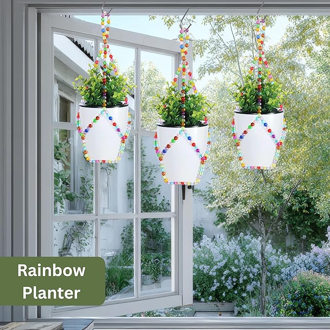 2 Pack Macrame Plant Hanger Small (6" Pot), Glass Beaded Plant Hangers Indoor Outdoor | Colorful Hanging Planters, Hanging Plants Holders | NO Pot/Plants Included (2PK, for 6 inch)
