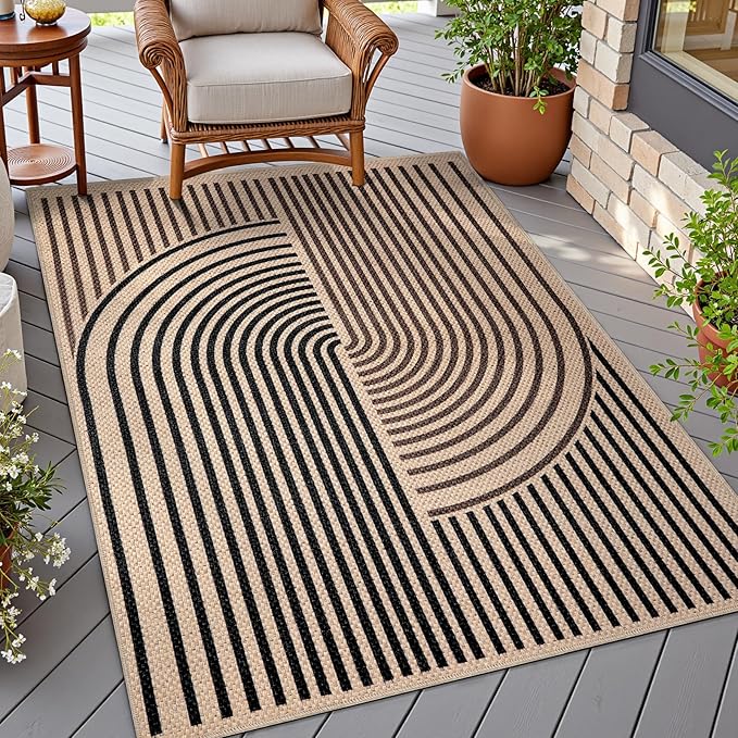 Tangsoo Easy Jute 3x5 Rug for Living Room,Non-Slip Thin Dark Brown Rainbow Indoor Outdoor Area Rug,Washable Boho Farmhouse Carpet for Front Porch Bedroom Patio Entryway