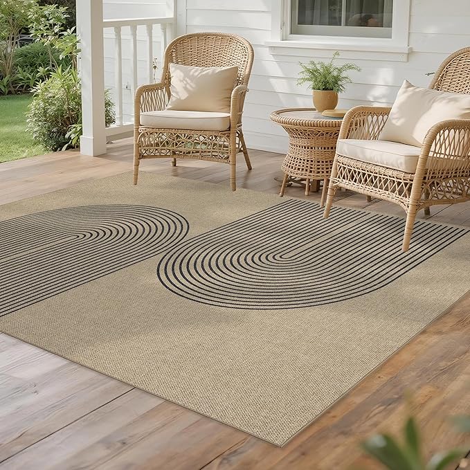 Easy Jute Rug 4x6: Indoor Outdoor Natural Boho Area Rugs for Living Room Patio Washable - Farmhouse Neutral Contemporary Carpet Mat for Entryway Bedroom Kitchen Backyard Sunroom Non Slip