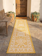 Rugs.com Outdoor Aztec Collection Rug – 6 Ft Runner Yellow Flatweave Rug Perfect for Hallways, Entryways