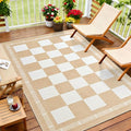 Vasofe Checkered Jute 5x7 Area Rugs, Washable Outdoor Patio Rug for Living Room Bedroom Indoor Carpet, Non Slip Modern Farmhouse Neutral Geometric Rugs Office Porch Dining Room Mat, Khaki and White