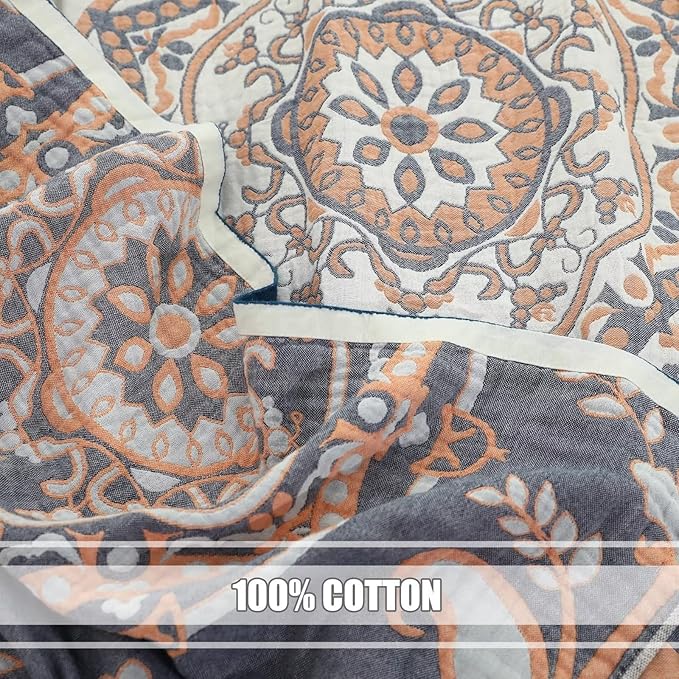 Boho Throw Blanket for Bed 100% Cotton Ultra Soft Rustic Quilt Spring Blanket Floral Farmhouse Decor Bed Blankets,60"x80" All Season Rustic Throw for Sofa Couch Chair
