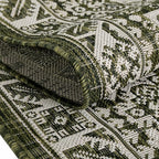 Rugs.com Outdoor Aztec Collection Rug – 13 Ft Round Green Flatweave-Pile Rug Perfect for Kitchens, Dining Rooms