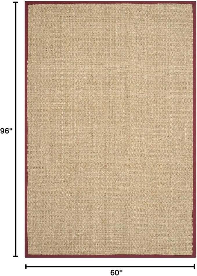 SAFAVIEH Area Rug 5x8 - Natural Fiber Collection - Natural & Red, Seagrass, Basketweave Pattern with Border (NF114D)