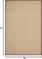 SAFAVIEH Area Rug 5x8 - Natural Fiber Collection - Natural & Red, Seagrass, Basketweave Pattern with Border (NF114D)